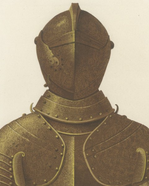 Armor of Gonzalo de Córdoba, Madrid Armory, Antique Print, 1851, close-up 1