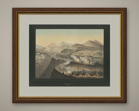 Shipka Pass in the Russo-Turkish War, Hand Colored Lithograph, circa 1877, shown framed