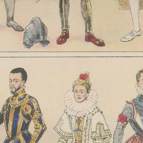 Renaissance Spain Costume & Armour Print, 1880 Chromolithograph by Tilke, close-up 5