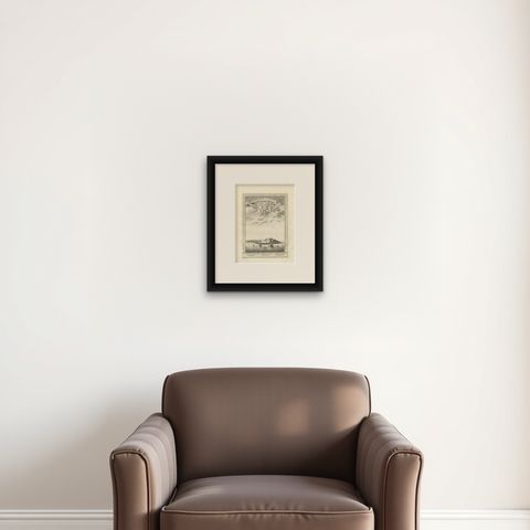 Antique Print of the Danish Fort of Groot Frederiksburg at Pokesoe, circa 1750, shown framed on a wall