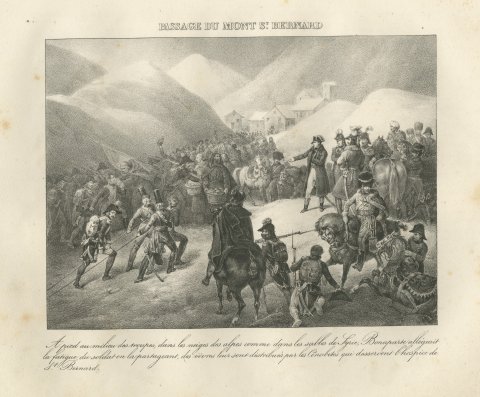 Crossing the Great Saint Bernard, the Hospice, Antique Madou Lithograph, 1827