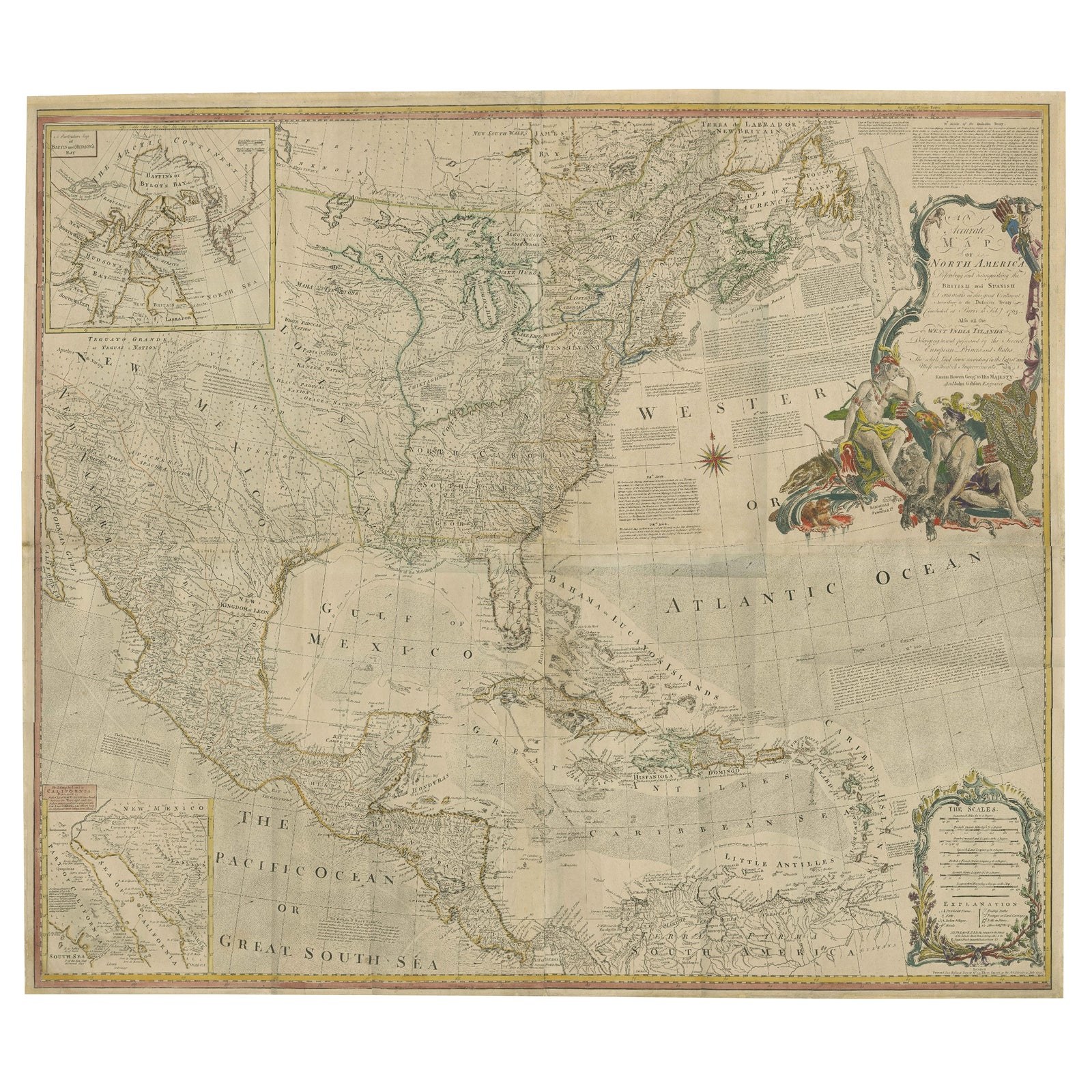 Rare Antique Wall-Map of North America: French and Indian War Boundaries, 1793