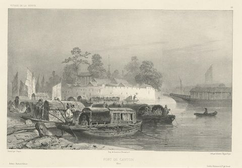 Antique Print of a Fortress in Guangzhou in China, c.1850, close-up 1