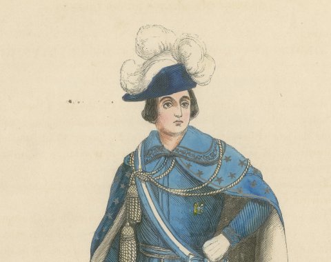 Grand Cross of the Order of Charles III, Costume Plate, Wood Engraving, 1844, close-up 1