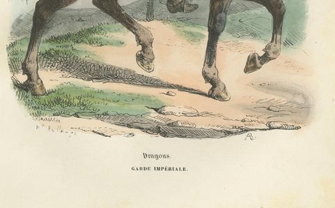 Napoleon I Dragoon of the Imperial Guard on Horseback, Military Print, 1843, close-up 1