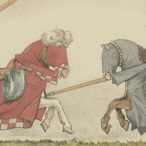 Antique German Jousting Knights Plate c.1500, Hand-Colored Print, Published 1880, close-up 3