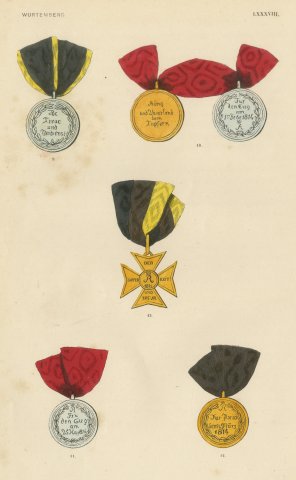 Württemberg Campaign Medals, Paris 1814, Plate LXXXVIII, Wood Engraving, 1844