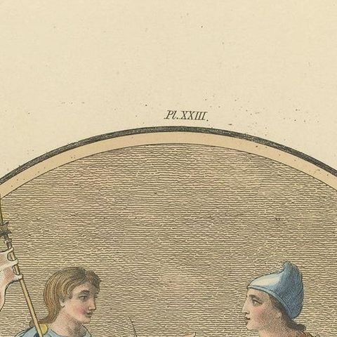 Antique Print of English Military Costumes of the 10th Century by Strutt, 1862, close-up 1