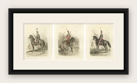 Napoleonic Cavalry Uniforms, Honor Guard, Dutch and Polish Lancers, 1859, shown framed