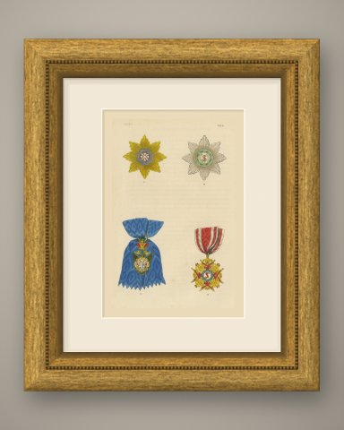 Orders of Russia, White Eagle and Saint Stanislaus Insignia, Plate LXVII, 1844, shown framed