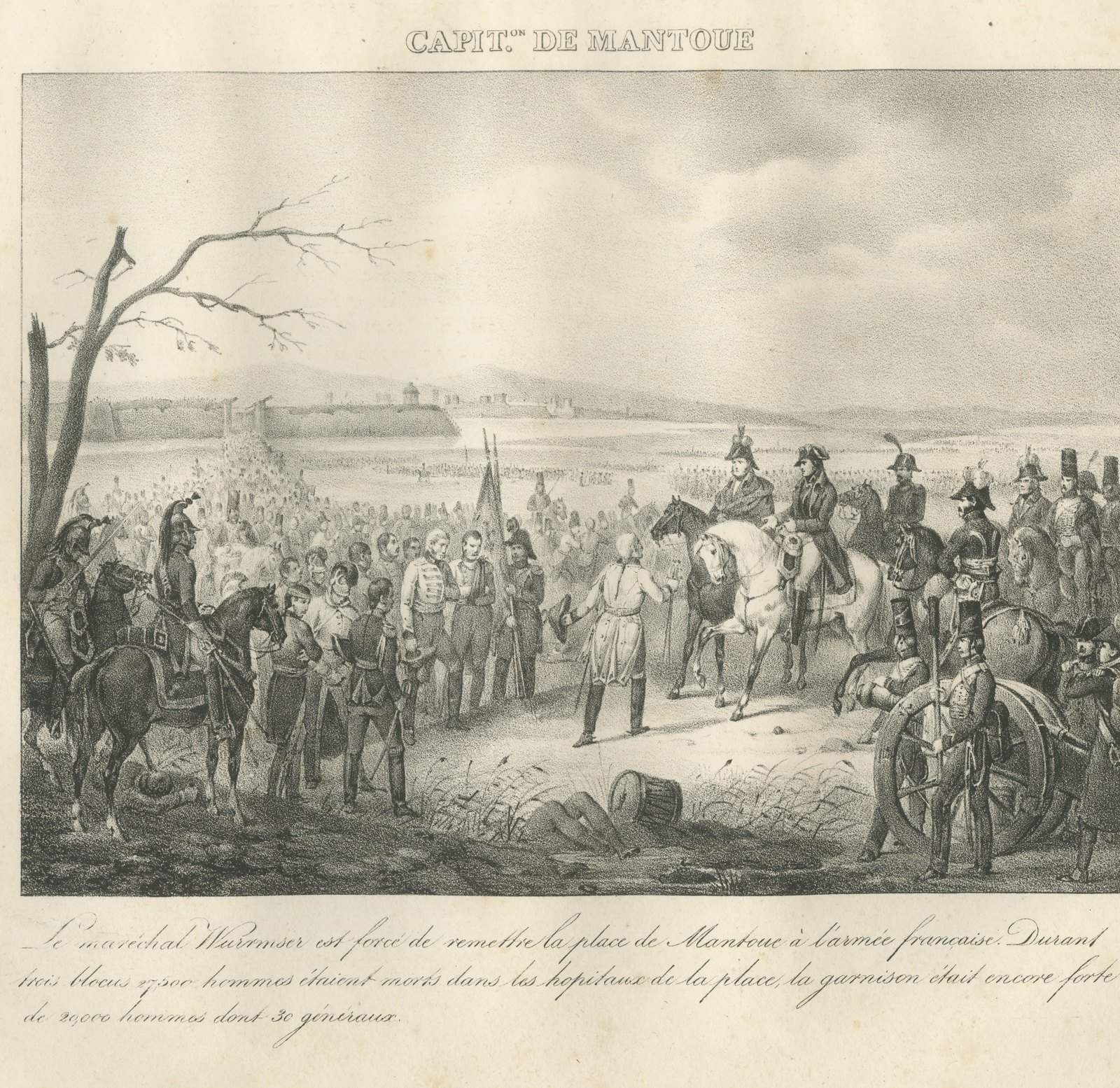 The Capitulation of Mantua, Marshal Wurmser, Antique Madou Lithograph, 1827