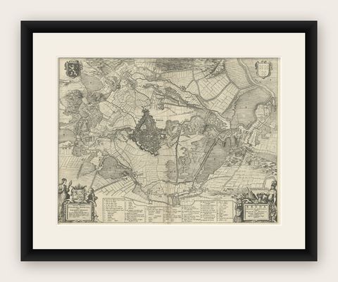 Antique Map of the Siege of Breda, City in the Netherlands by Blaeu, 1649, shown framed