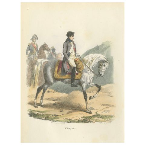 Napoleon Bonaparte on Horseback, L’Empereur, French Hand-Colored Print, 1843