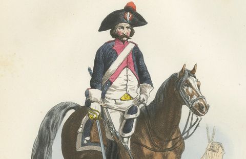 French Heavy Cavalry 1795, Napoleonic Military Uniform Print, 1843, close-up 2
