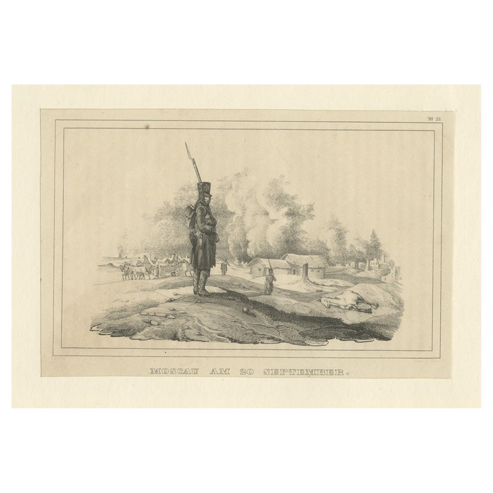 Antique Print of Moscow During the Fire of Moscow in Napoleon Wars, Russia, 1845