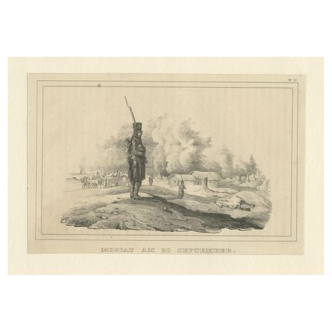 Antique Print of Moscow During the Fire of Moscow in Napoleon Wars, Russia, 1845