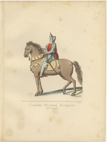 Antique Print of a Florence Soldier, 15th Century by Bonnard, 1860, view 2