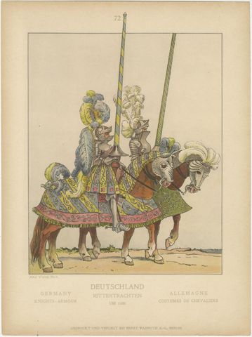 Knightly Pageantry of Germany c.1500, Antique Colored Print, Published 1880, view 2