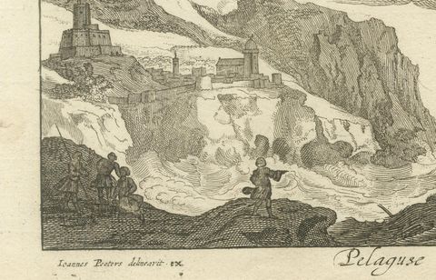 Stormy Scene in the Aegean Archipelago with Coastal Fortifications, circa 1680, close-up 2