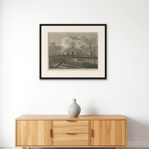 View of the Moscow Kremlin, a Fortified Complex in the Russian Capital, 1838, shown framed on a wall
