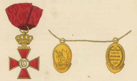 Sweden, Red Crosses, Collar and Medals, Plate LXXXI, Wood Engraving, 1844, close-up 2
