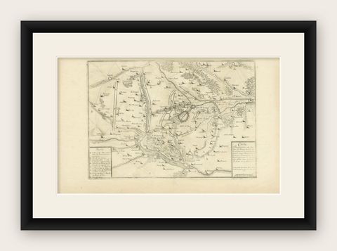 Detailed 1720s Map, Siege of Douay and Lines of Circumvallation, France, shown framed