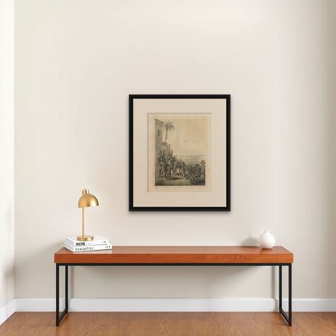 Antique Egyptian Regular Cavalry on the Nile from Maximilian in Bavaria, 1846, shown framed on a wall