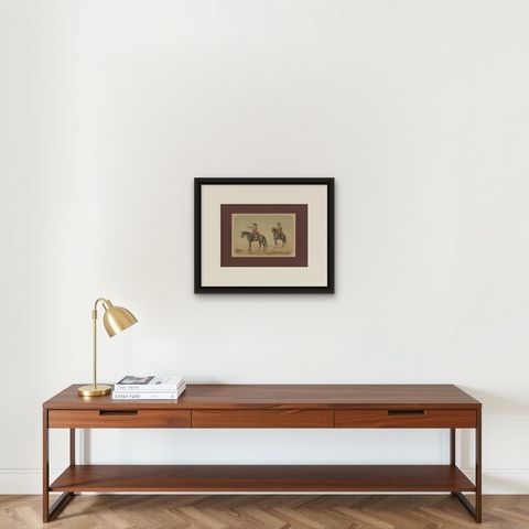 Spanish Cavalry Lithograph by José Villegas: Historic Officers, 1861, shown framed on a wall
