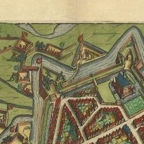 Antique Plan of the Siege of Grave by Guicciardini, c.1608, close-up 1