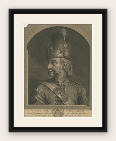 Copper Engraving of a Sapper of the Swiss Guards at the Vatican, 1779, shown framed