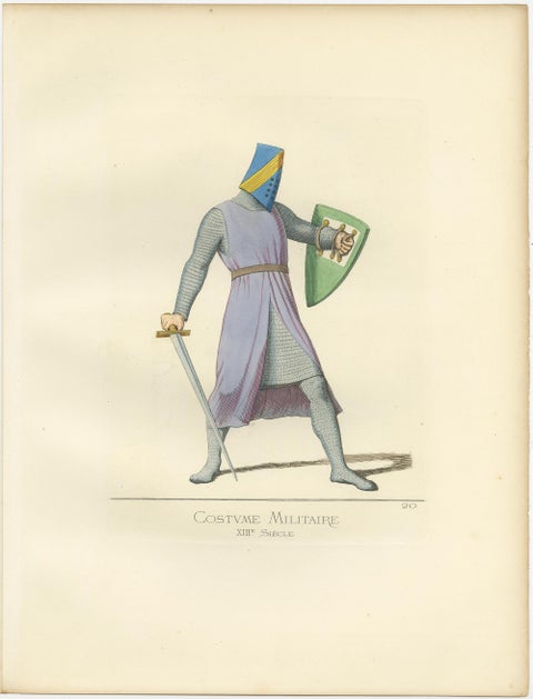 Antique Print of a Military Costume by Bonnard, 1860, view 3