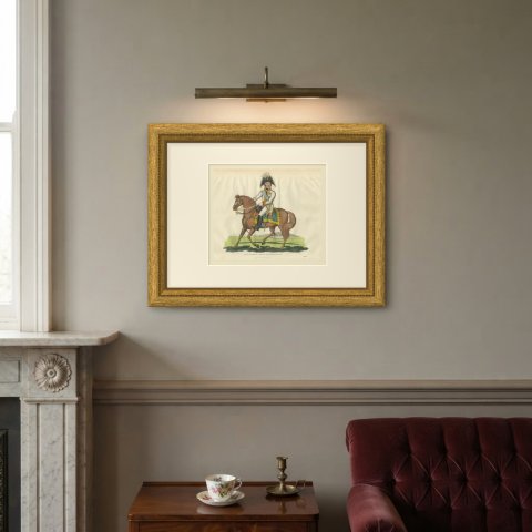 Prince Schwarzenberg on a Chestnut Horse Before a Tented Camp, 1815, shown framed on a wall