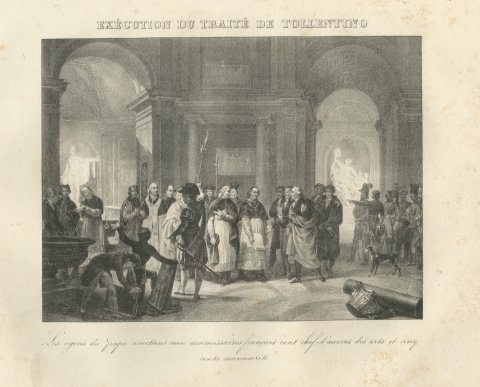 Treaty of Tolentino, Papal Art Handed to France, Antique Madou Lithograph, 1827