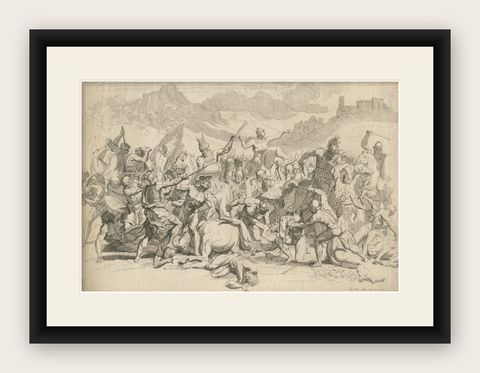 Heroic Roman Battle Scene, French Neoclassical Engraving, Napoleonic Era, 1804, shown framed