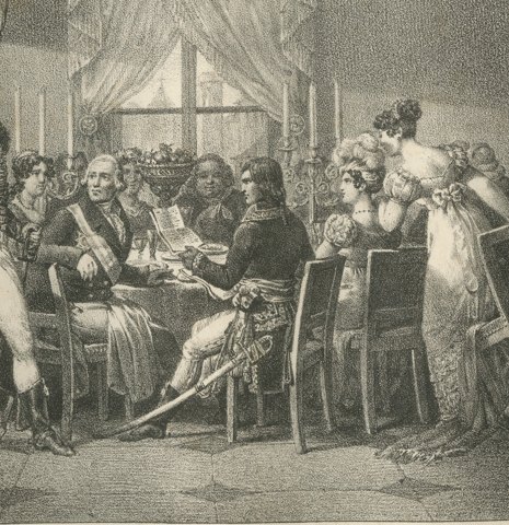 Bonaparte Dines with the Duke of Tuscany, Antique Madou Lithograph, 1827, close-up 3