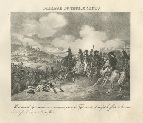 Crossing the Tagliamento, the Line Advances, Antique Madou Lithograph, 1827
