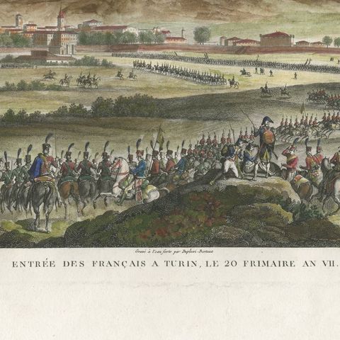 Entry of French Troops into Turin 1798, Napoleonic Era Engraving, 1808, close-up 4