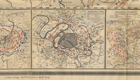 Franco-Prussian War Campaign Map of France and Germany, Original 1871, close-up 2