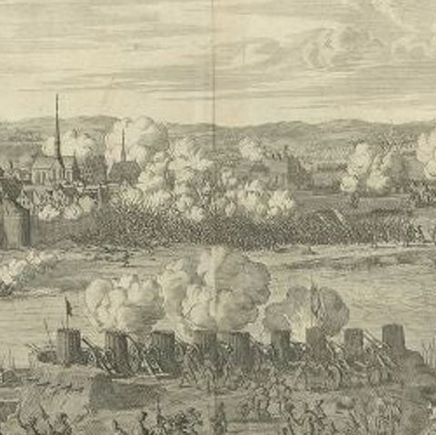 Antique Print of the Siege of Grave, 1730, close-up 2