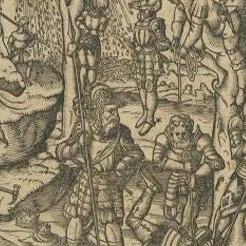 German Antique Print of a Military Scene, circa 1600, close-up 2