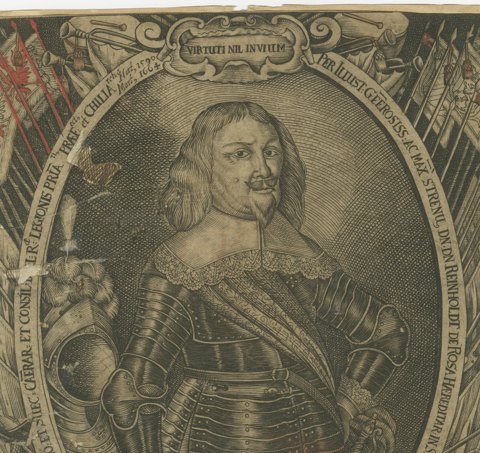 Reinhold de Rosa, Military Commander in Armor, Copper Engraving, circa 1670, close-up 1