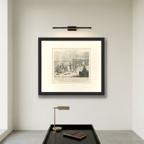 Napoleon's Snow Fort at Brienne, Antique Madou Lithograph, 1827, shown framed on a wall
