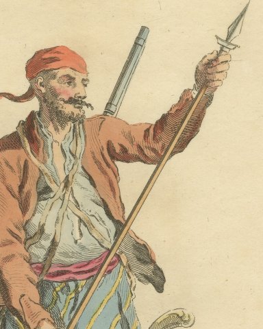 Habit of a Rascian Tolpatch in 1742, Hand Colored Jefferys Costume Plate, 1757, close-up 1