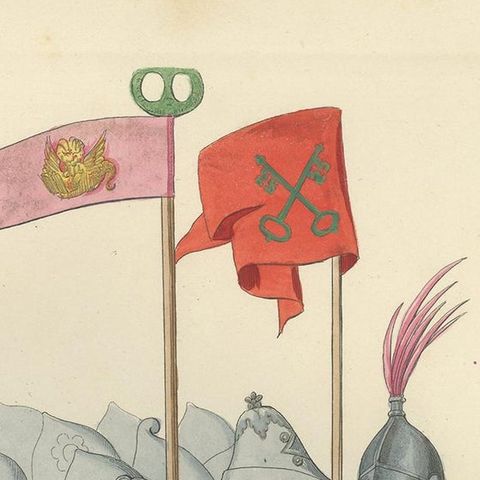 Antique Print of Italian Soldiers, 14th Century, by Bonnard, 1860, close-up 1