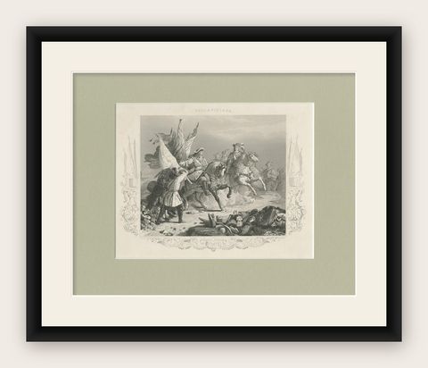 Antique Print of the Battle of Villaviciosa by Payne, circa 1850, shown framed