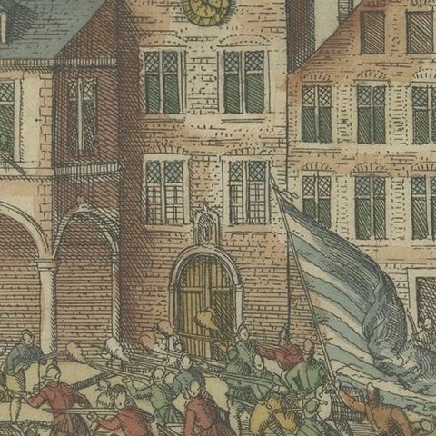 Old Print of Troops of William of Orange Battling with Amsterdam Citizens, c1580, close-up 1