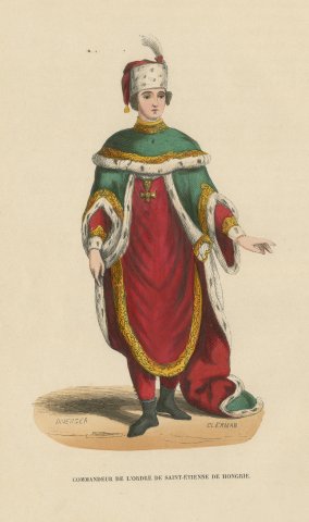 Commander of Saint Stephen of Hungary, Hand Colored Wood Engraving, 1844