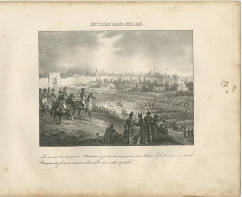 Napoleon's Entry into Milan, Massena's Division, Antique Madou Lithograph, 1827, view 2