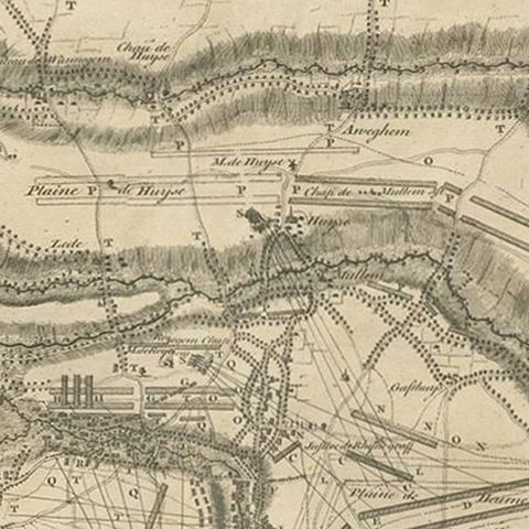 Antique Print of the Battle of Oudenard by I. Basire, 1751, close-up 1