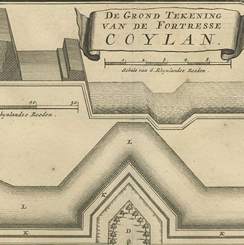 Antique Print of the Fort at Kollam ‘India’ by Valentijn, 1726, close-up 1
